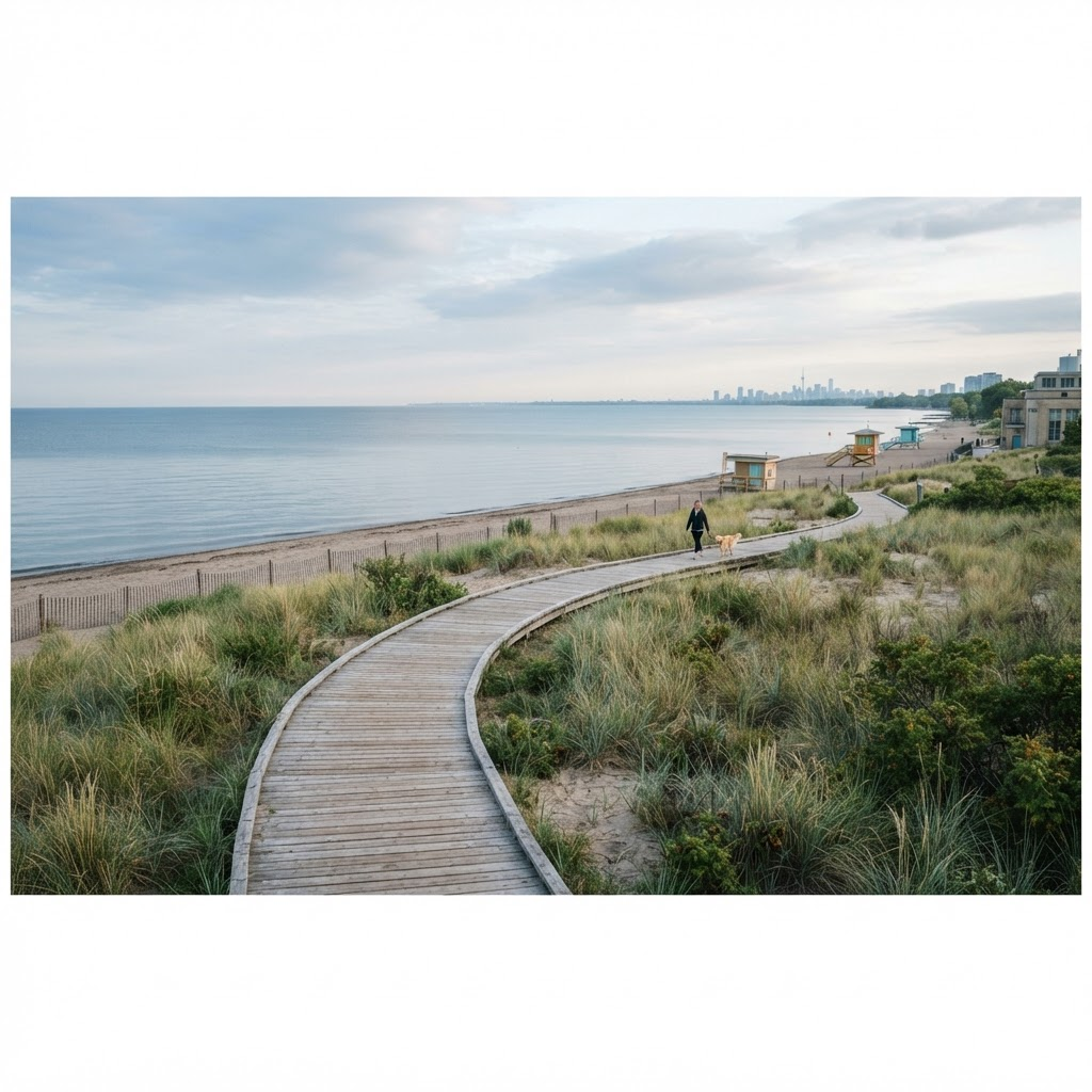 Kew-Balmy Beach boardwalk beside Lake Ontario